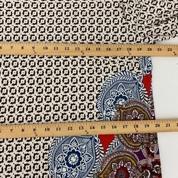 Chicos Printed Ruched-Sleeve Dress Womens 2 US 12 L Floral Ikat Jewel Neckline - Picture 9 of 10